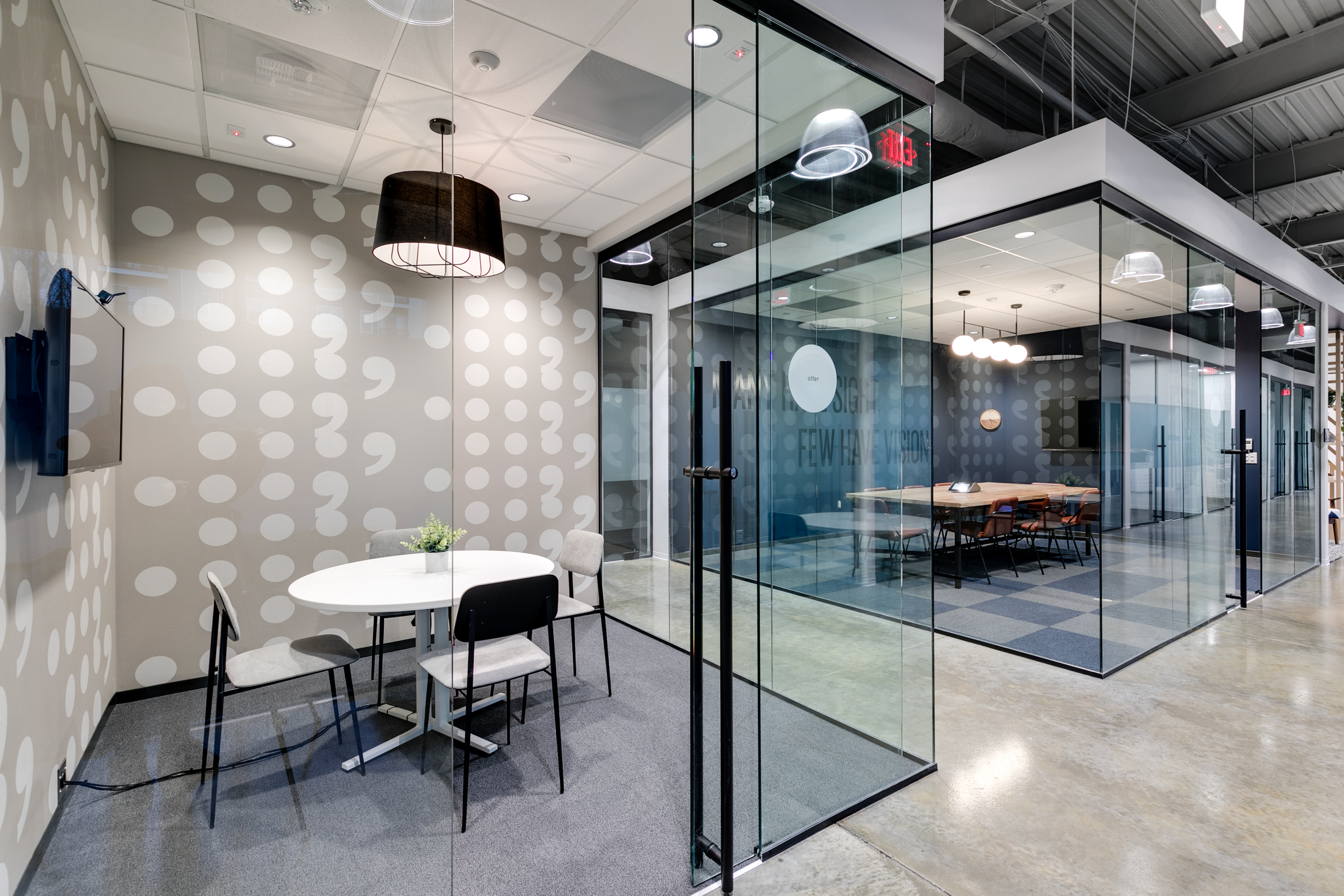Gather Richmond Co-workers Walking Down Glass Hallway of Offices